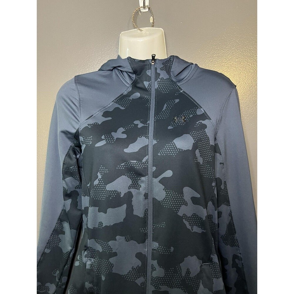Under Armour Jacket Womens Medium Gray Camo ColdGear Hooded Full Zip Athletic